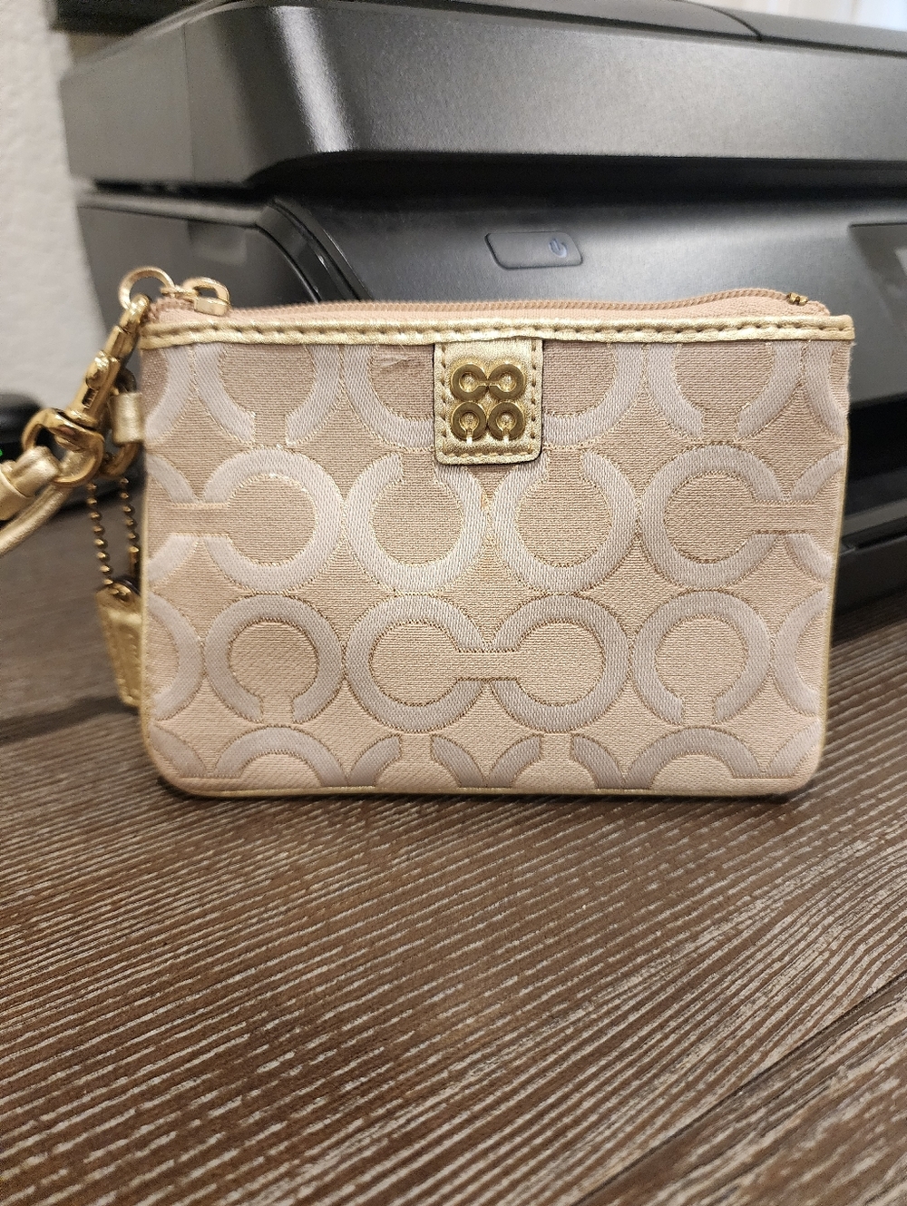 Coach Beige Signature Jacquard Wristlet
